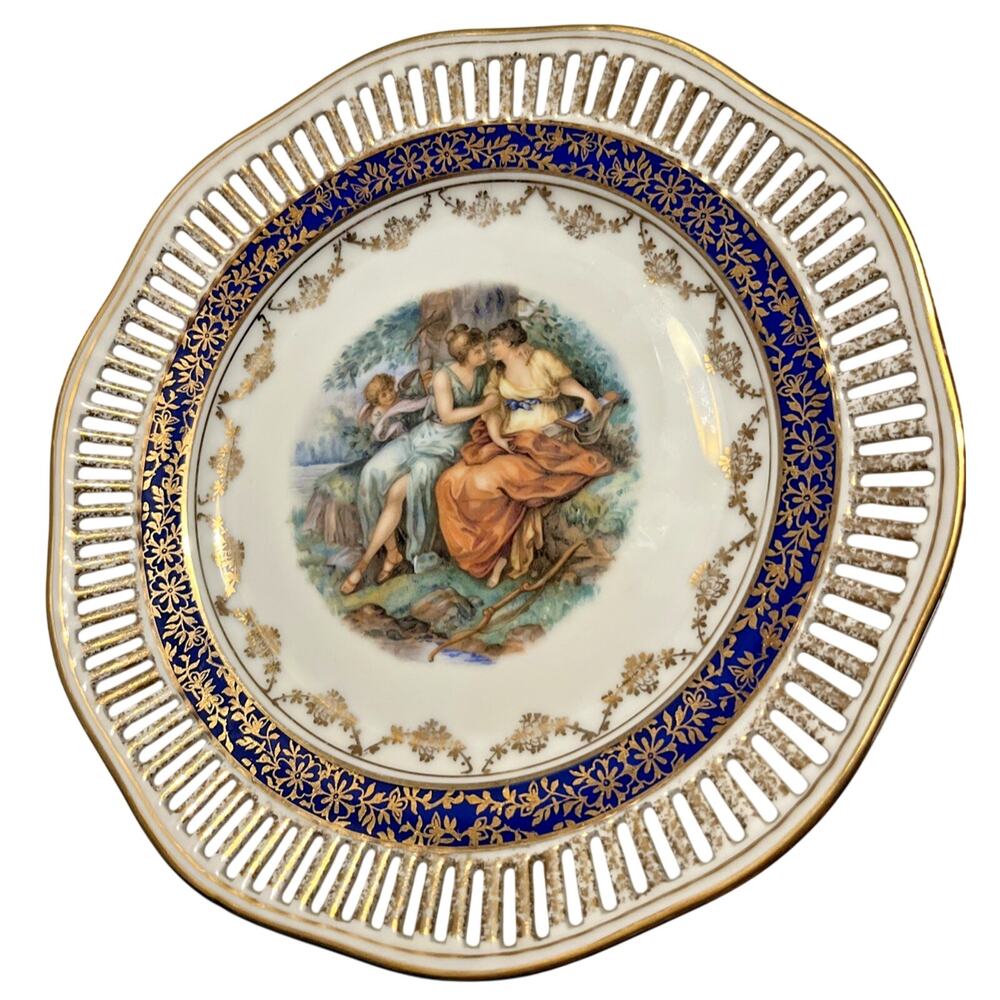 WINTERLING BAVARIA Pierced Reticulated Plate Ladies and Cherub Garden Scene 7.5”